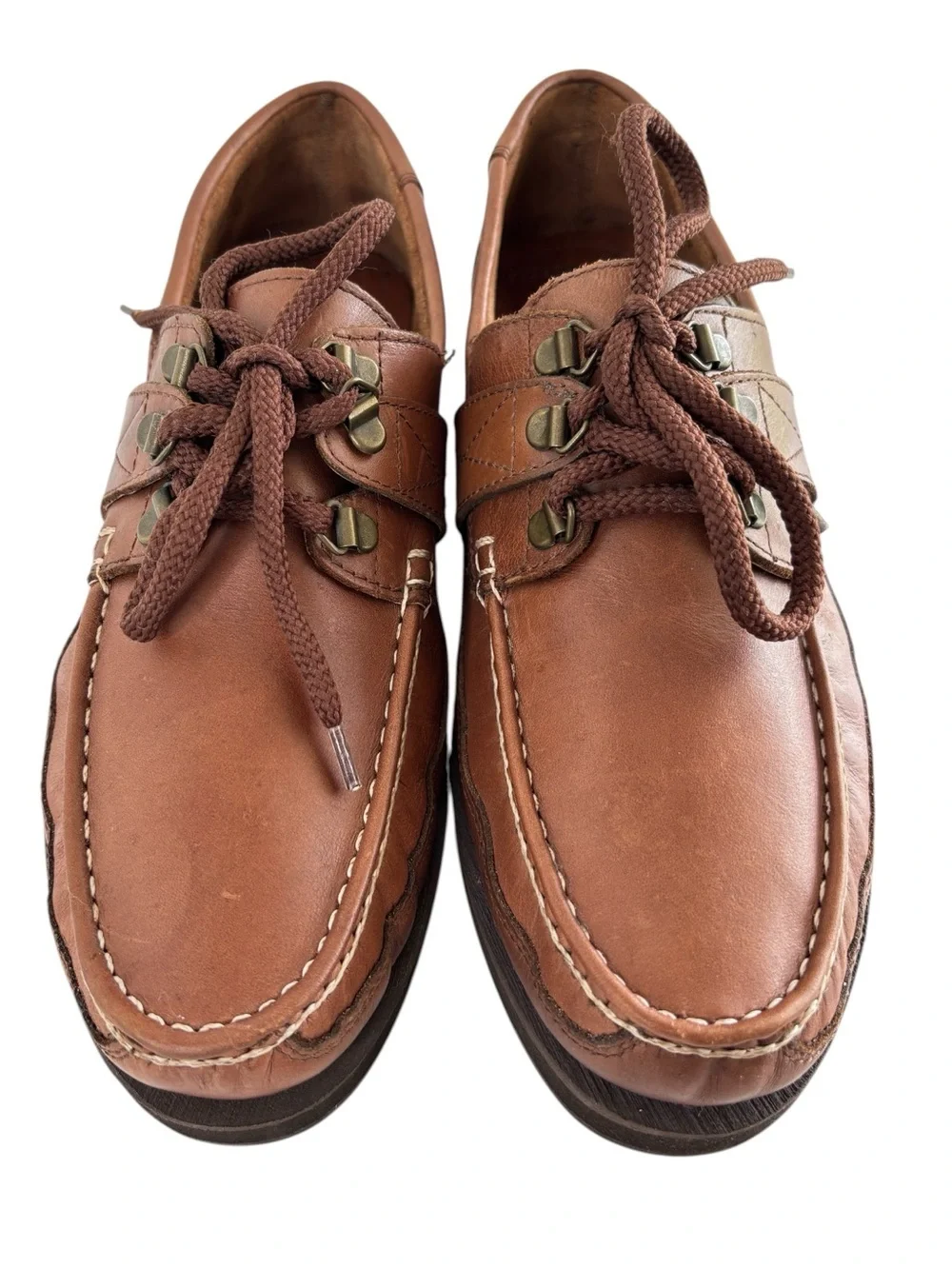 Wrangler Brown Leather Boat Shoes Mens 9.5 M Rugged Sole Crafted in Brazil NEW!